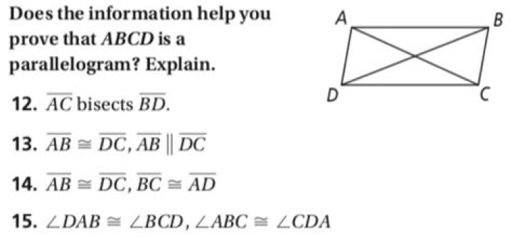 Does the information help you prove that ABCD is a parallelogram