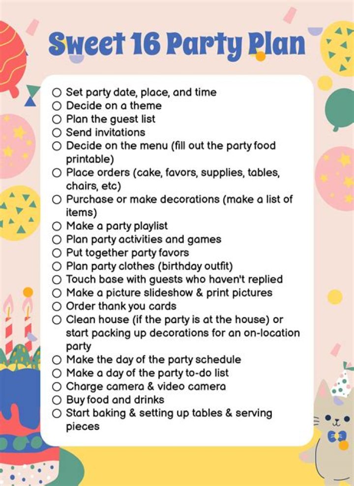How do you plan a Sweet 16 party checklist