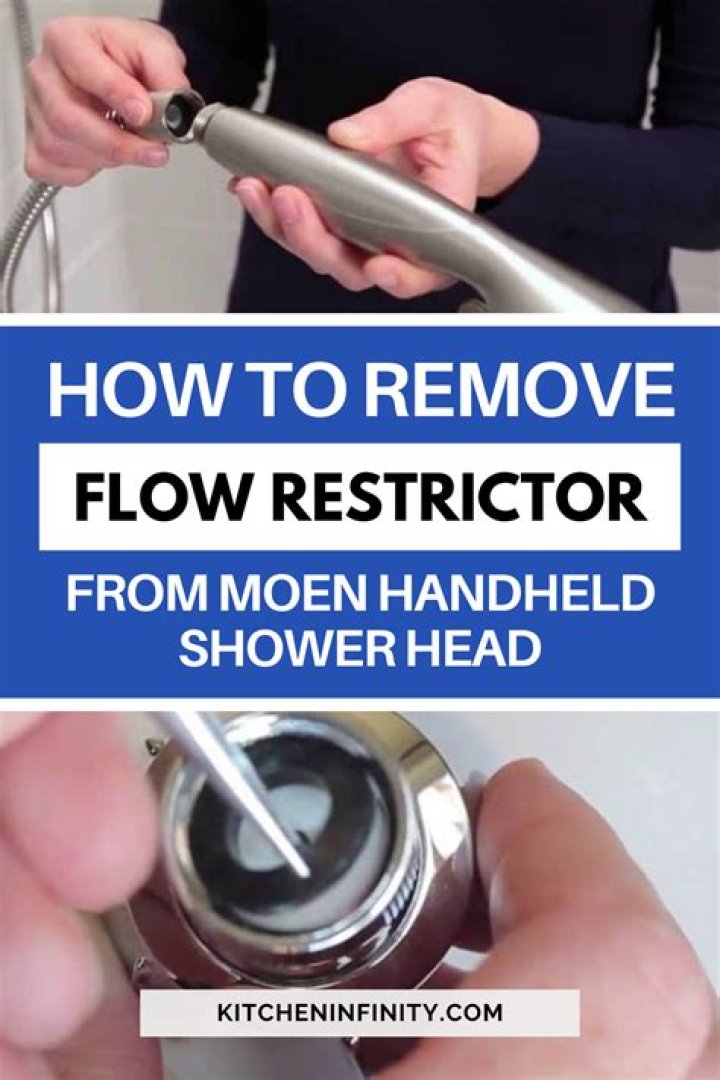 How do you remove a flow restrictor from a Moen handheld shower head?