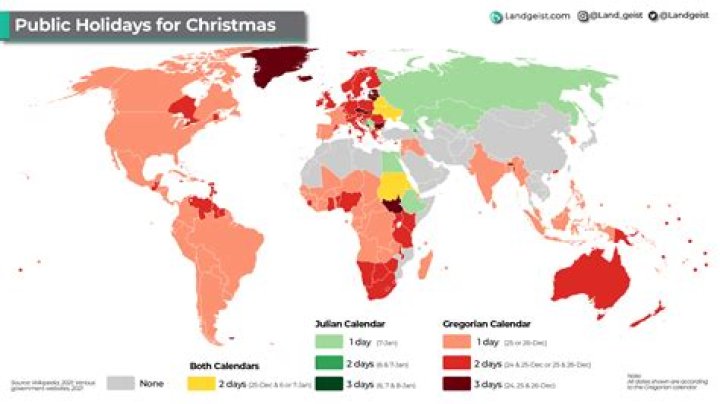 How many countries have Christmas as a national holiday