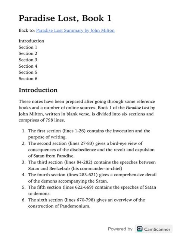 How many lines are there in Paradise Lost Book 1