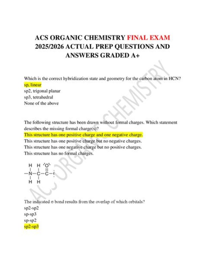What is the national average on ACS organic chemistry exam