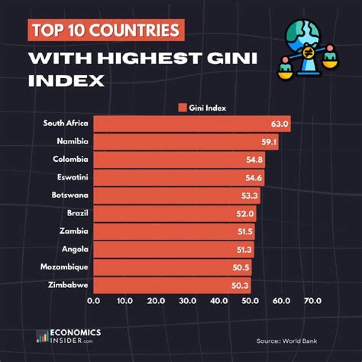 Which country has highest Gini coefficient
