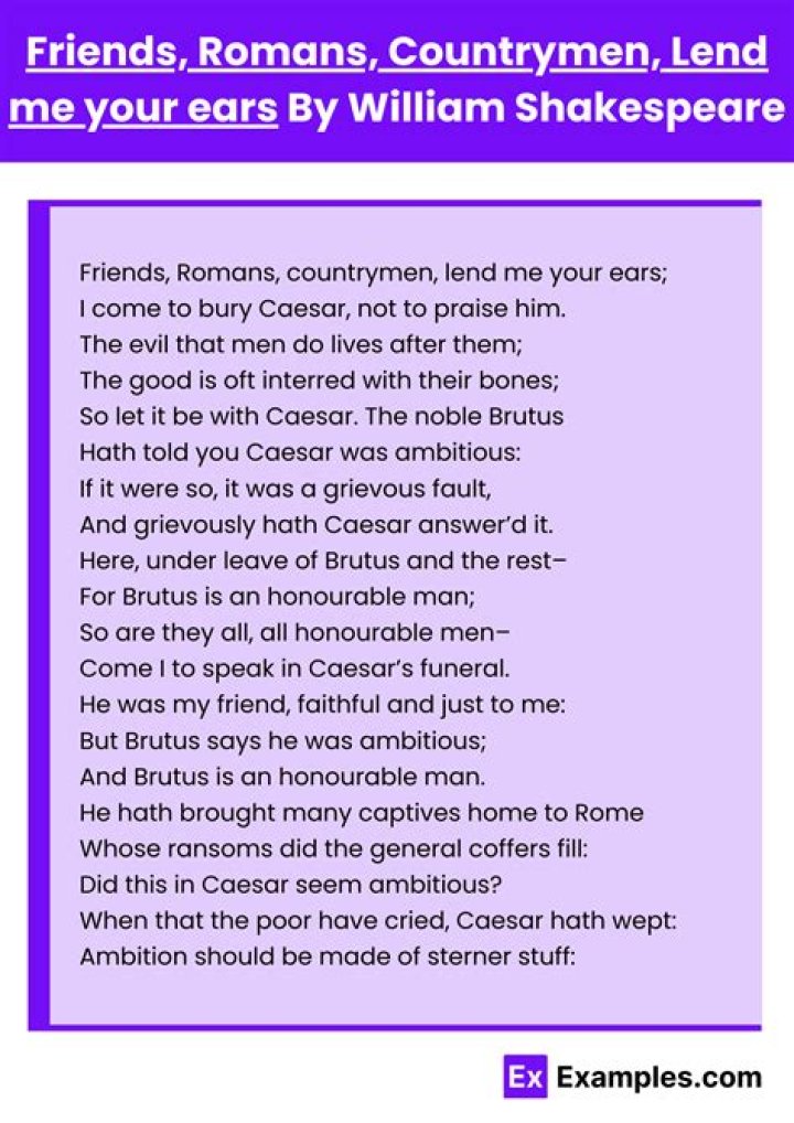 Who said Romans countrymen and lovers Hear me for my cause and be silent that you may hear believe me for mine Honour and have respect to mine Honour that you may believe